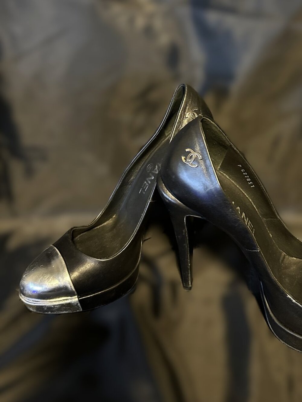 Chanel Silver Cap Toe plated Pumps Certified Authentic - Pre-Owned Size 39